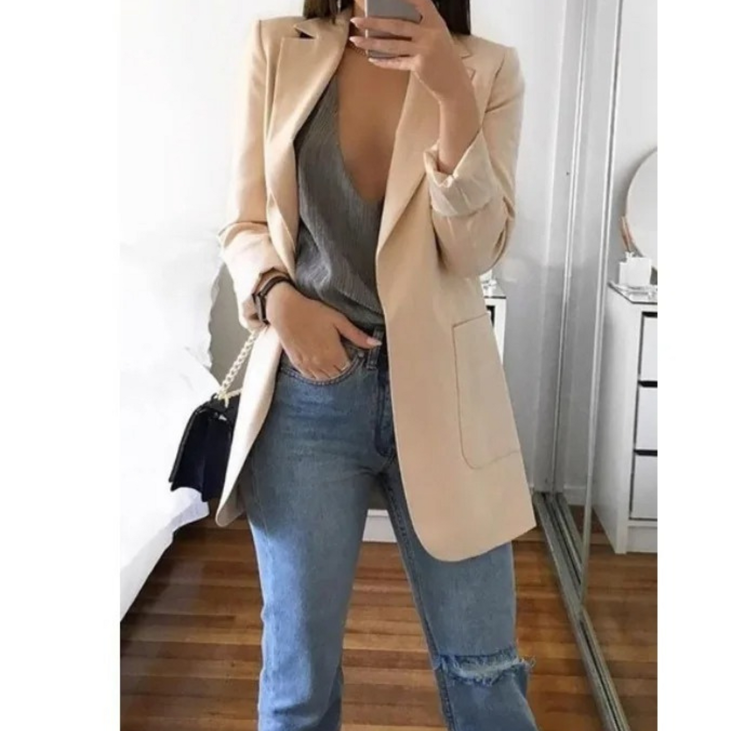 Damen Doppelreihiger Blazer Bürooutfit mit Druck