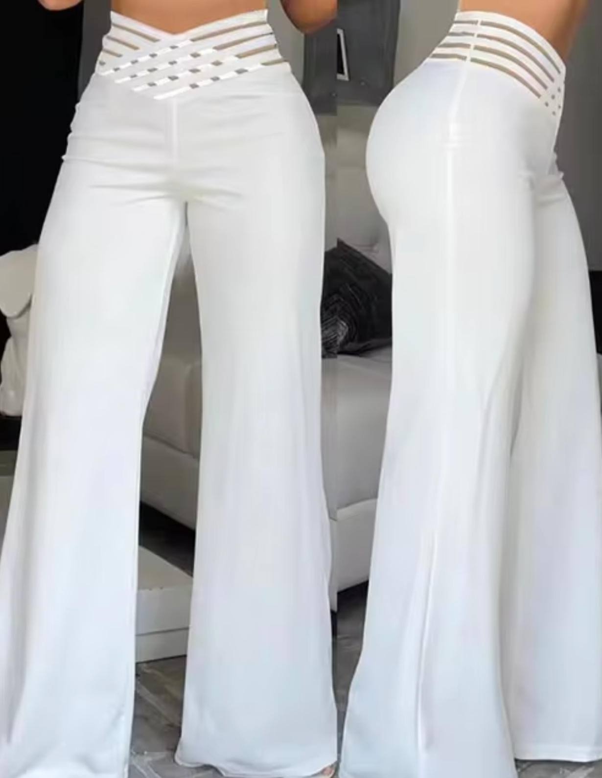 Eveloria Damen Flachbundhose Hochtailliert Überkreuzte Beine