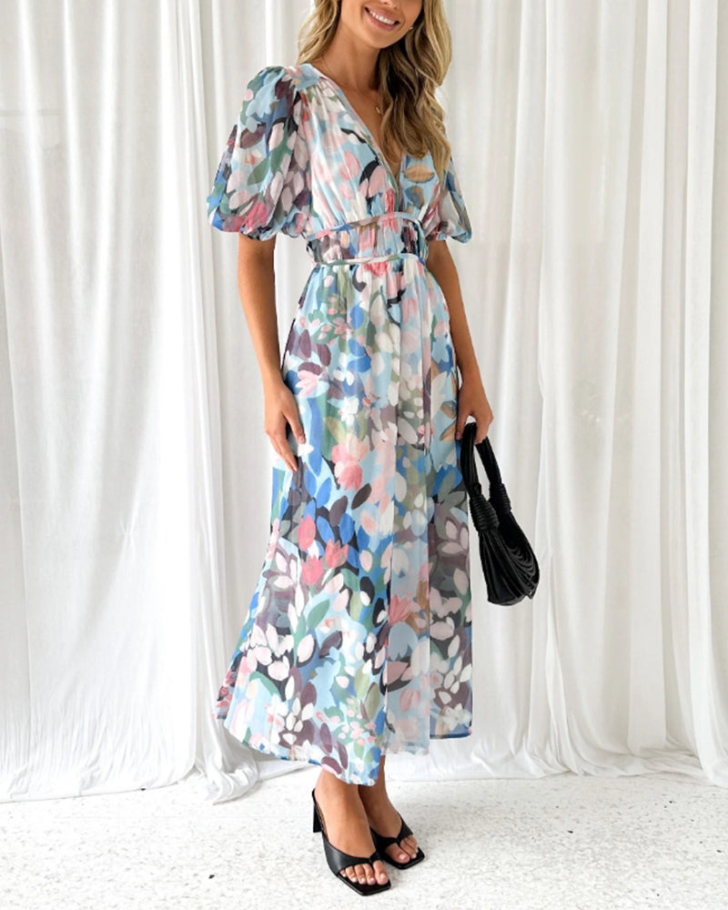 Eveloria Damen Maxi-Kleid Blumenmuster Baumwolle