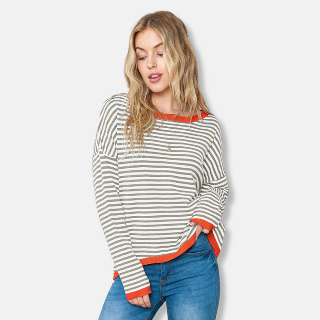 Eveloria Damen Sweatshirt Gestreift Lockere Passform Baumwolle