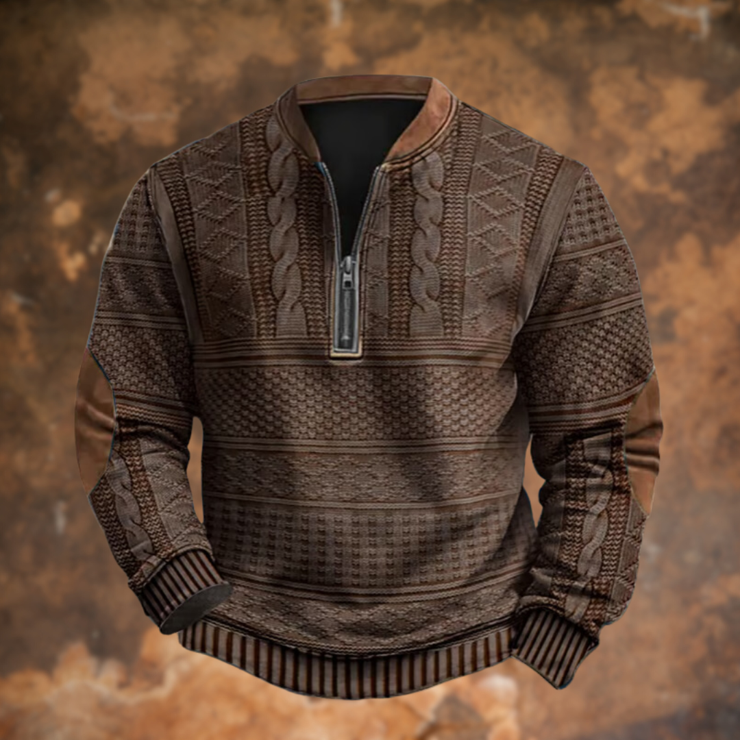 Herren Strickpullover Halb-Reißverschluss Stylisch Beige