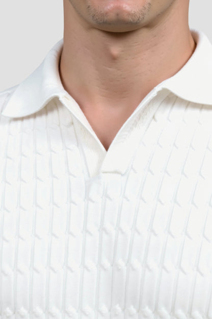 Weißes Herren Poloshirt Strick Strukturmuster