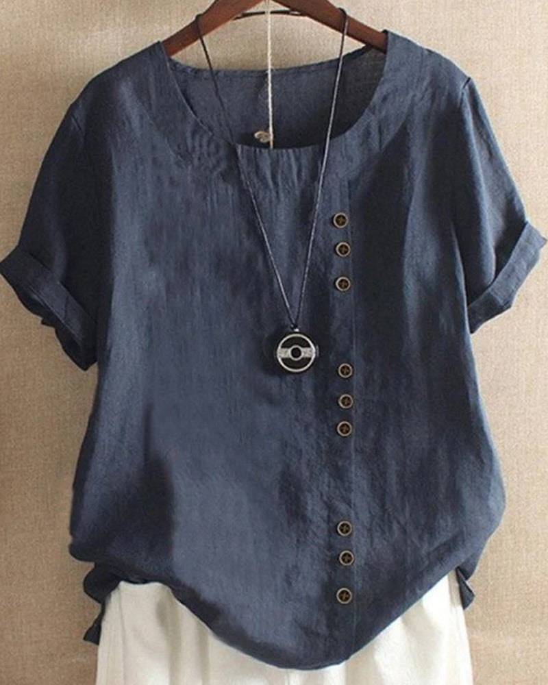 Damen Bluse Lässig Kurzarm mit Knöpfen