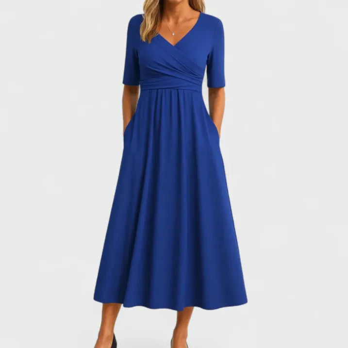 Damen Wickelkleid V-Ausschnitt 3/4 Ärmel Midi - Eveloria