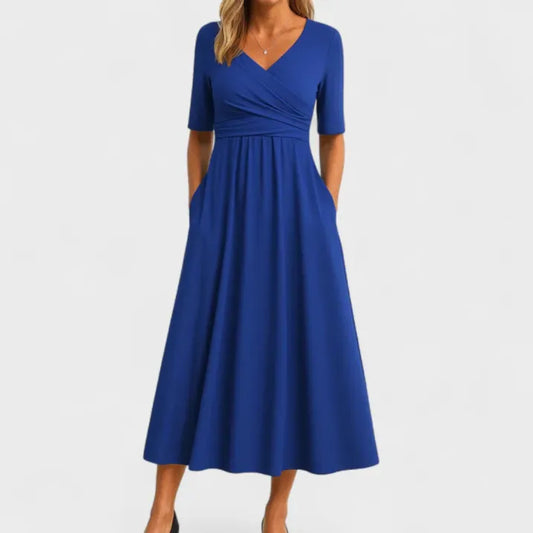 Damen Wickelkleid V-Ausschnitt 3/4 Ärmel Midi - Eveloria