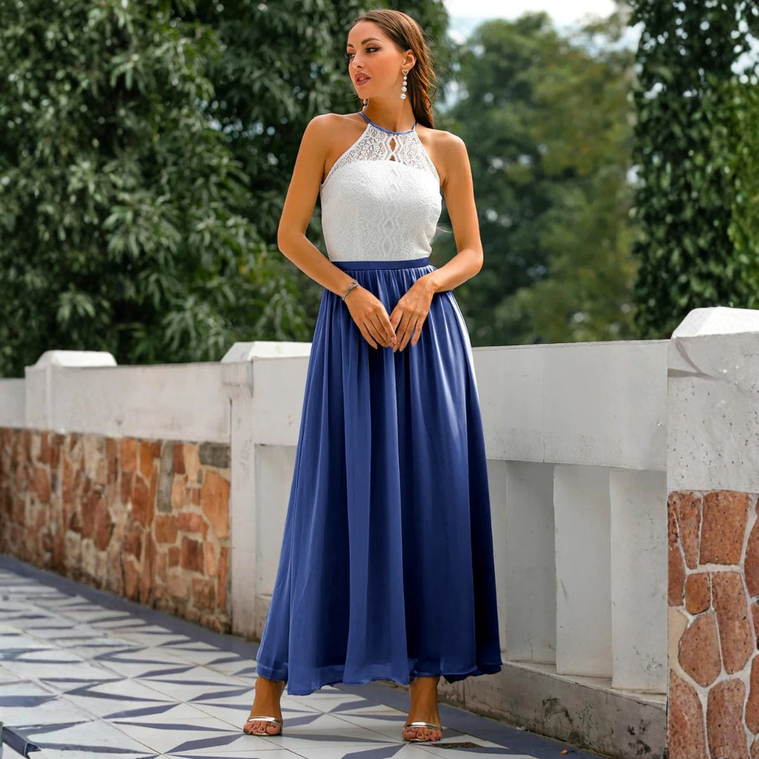 Damen Neckholder Maxikleid Hochzeitsgast Kleid