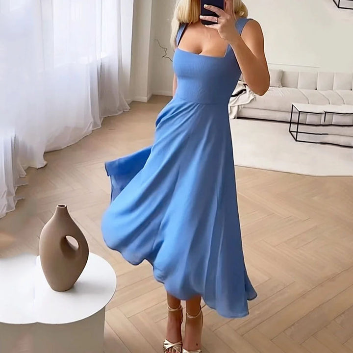 Damen Midi Kleid Quadrat Hochzeitsgast Kleid