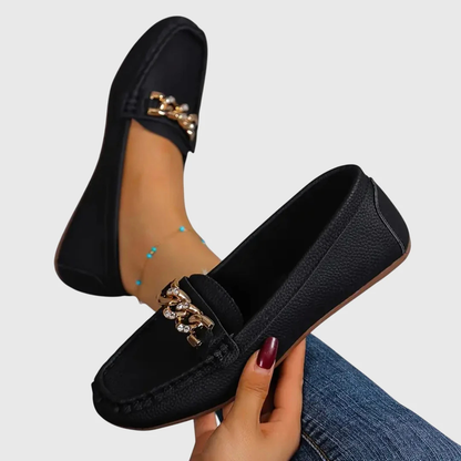 Damen Slip-On Loafer Kettendetail Leder