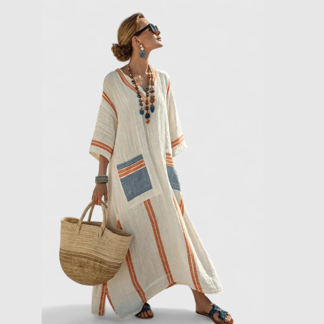 Anke Damen Maxi-Kleid V-Ausschnitt Leicht Lockeres Design