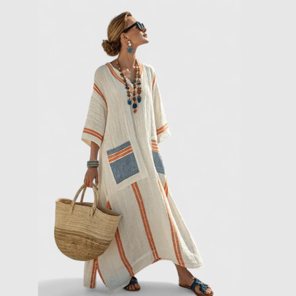Anke Damen Maxi-Kleid V-Ausschnitt Leicht Lockeres Design