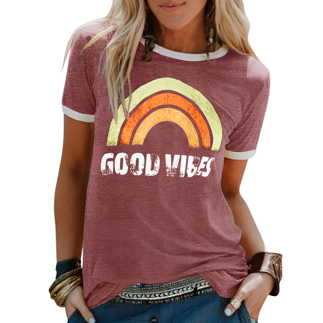 Eveloria Damen Hemd Good Vibes Baumwolle Weiß