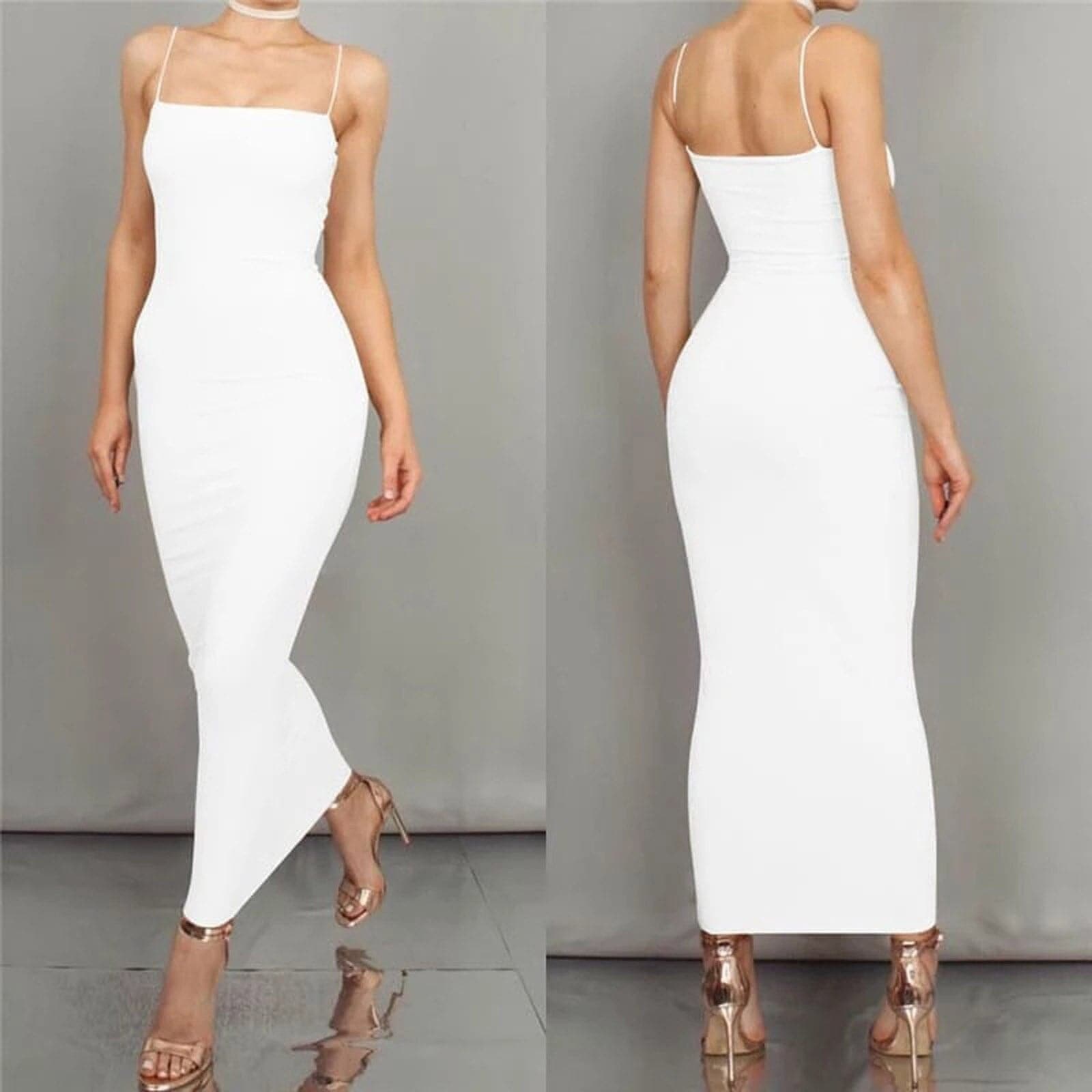 Eveloria Damen Bodycon Kleid Spaghettiträger Midi Länge Elegant - Eveloria