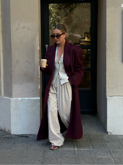 Sinda Damen Wollmantel Bordeauxrot