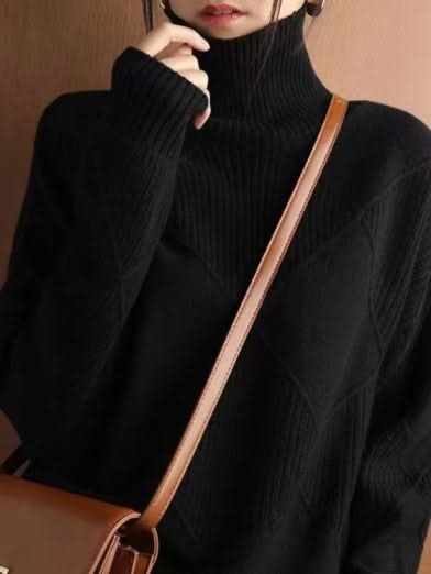 Eveloria Damen Rollkragenpullover 3D Rhombus Muster