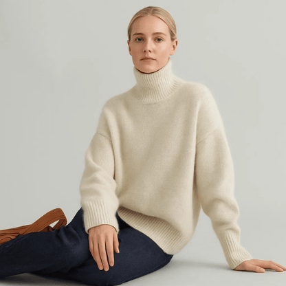 Eveloria Damen Cashmere Pullover Turtlebecke Beige