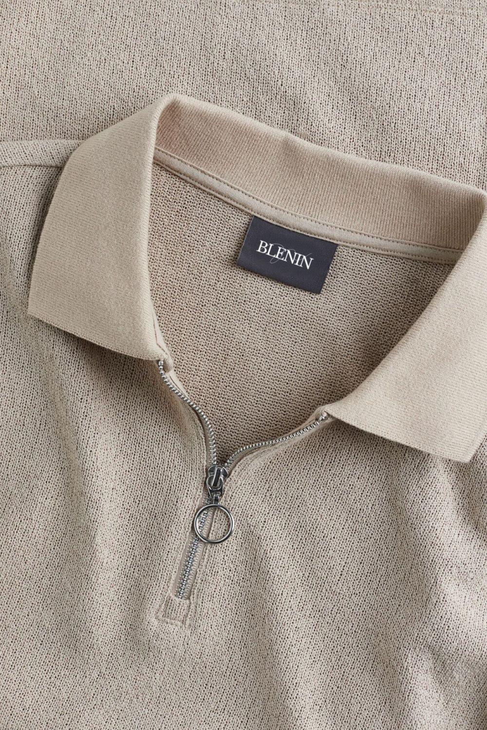 Herren Poloshirt Strick Reißverschluss Modern