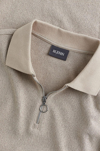Herren Poloshirt Strick Reißverschluss Modern