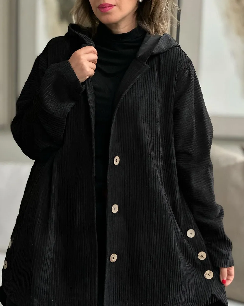 Damen Cordjacke mit Kapuze Freizeit