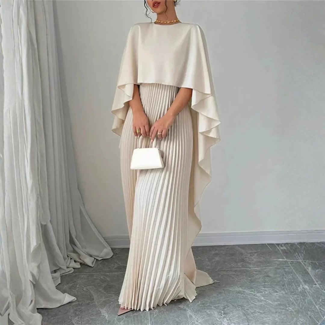Damen Hochzeitsgast Maxikleid Gefaltetes Cape Kleid