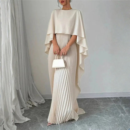 Damen Hochzeitsgast Maxikleid Gefaltetes Cape Kleid