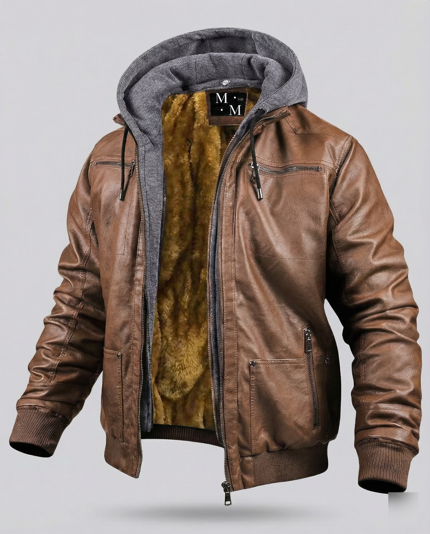 Herren Lederjacke Mit Kapuze