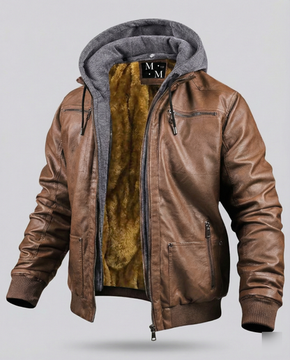 Herren Lederjacke Mit Kapuze
