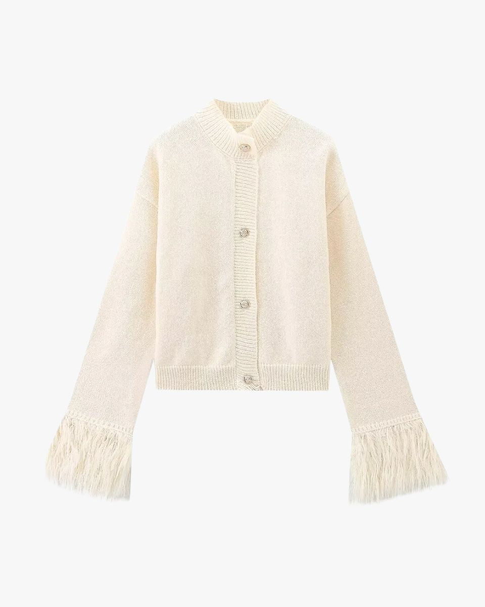 Damen Strickjacke Knöpfe Federärmel