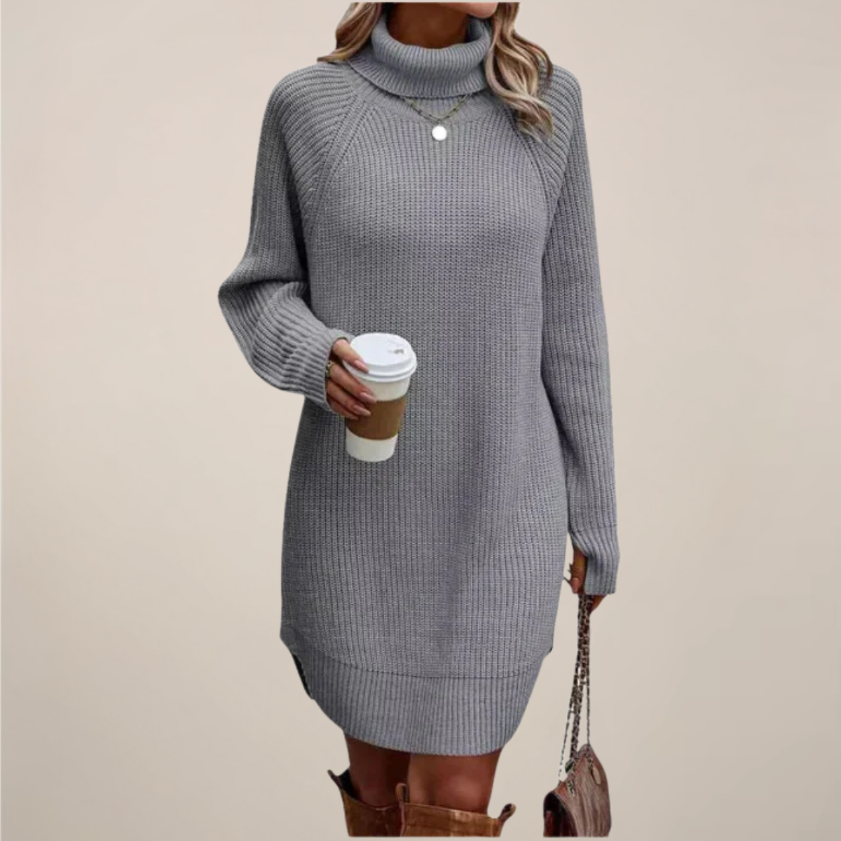 Damen Rollkragen-Pulloverkleid Langärmlig - Eveloria