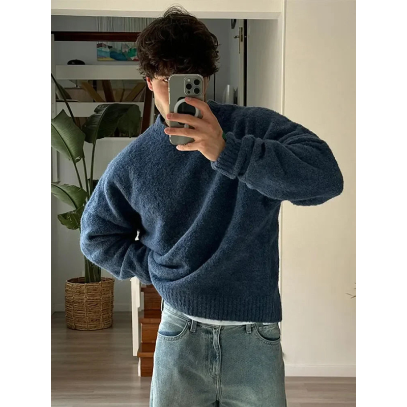 Herren Pullover Klassischer Rundhals Baumwolle Bequem Grau - Eveloria
