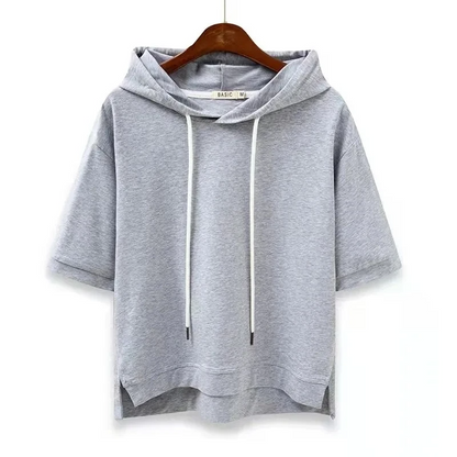 Herren Kurzarm Kapuzenpullover Baumwolle Bequem Grau