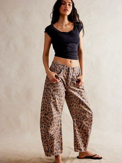 Damen Bedruckte Weite Jeans