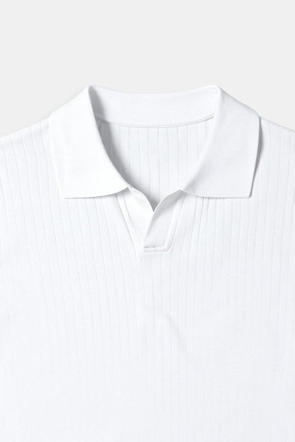 Herren Poloshirt Kurzärmelig Gerippt Elegant Weiß