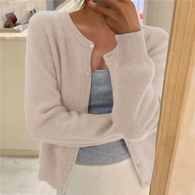 Damen Strickjacke Rundhalsausschnitt Länge Mit langen Ärmeln