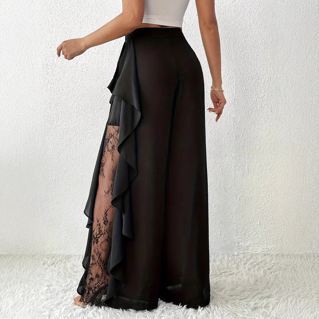 Damen High-Waist Hose Weites Bein Eleganter Stoff