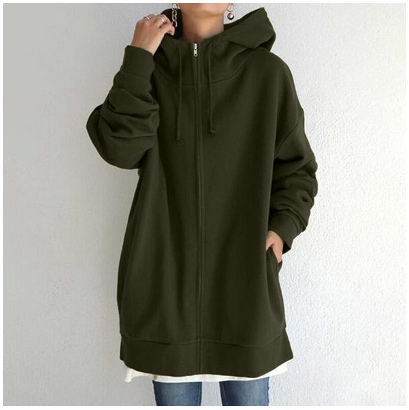 Eveloria Damen Fleece Hoodie Reißverschluss Grau