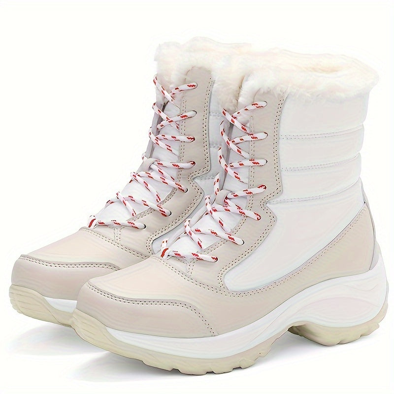 Damen Winterstiefel Schnürung Rund Warm Fleece Schwarz - Eveloria