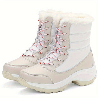 Damen Winterstiefel Schnürung Rund Warm Fleece Schwarz - Eveloria
