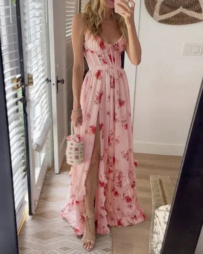 Eveloria Damen Maxikleid Blumenmuster Fließend