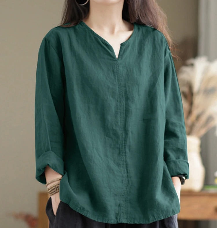 Damen Bluse V-Ausschnitt Baumwolle