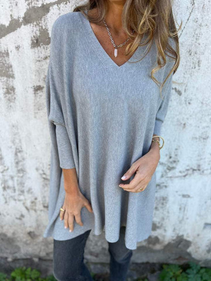 Damen Pullover Lockerer Passform V-Ausschnitt
