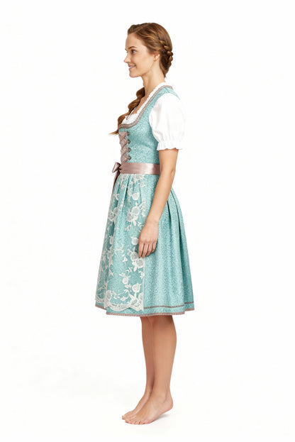 Damen Dirndl Traditionell Mit Schürze Blau Weiss