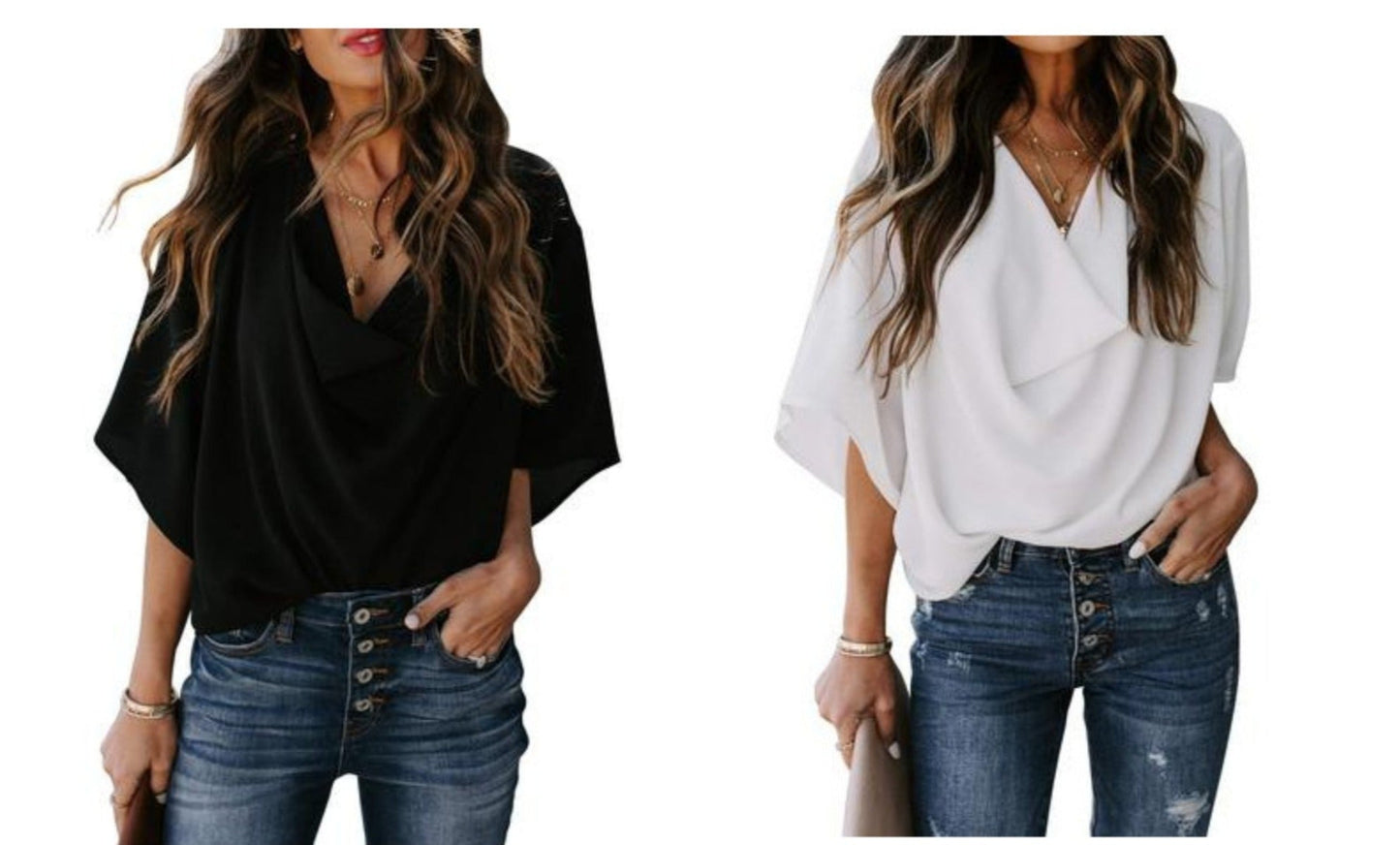 Damen Chiffonhemd V-Ausschnitt