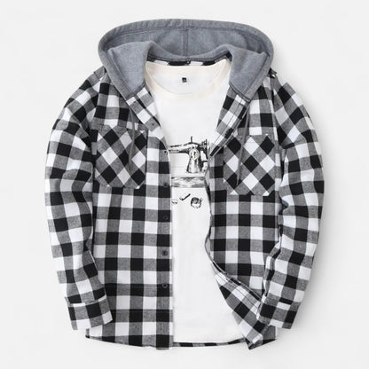 Jadon Herren Karo-Hoodie Knopfleiste Kordelzug