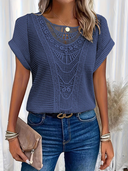 Eveloria Damen Spitzen-T-Shirt Elegant Weiß