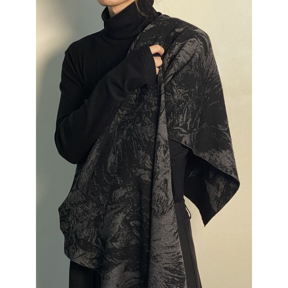 Damen Schal Blumenmuster Schwarz Seide - Eveloria