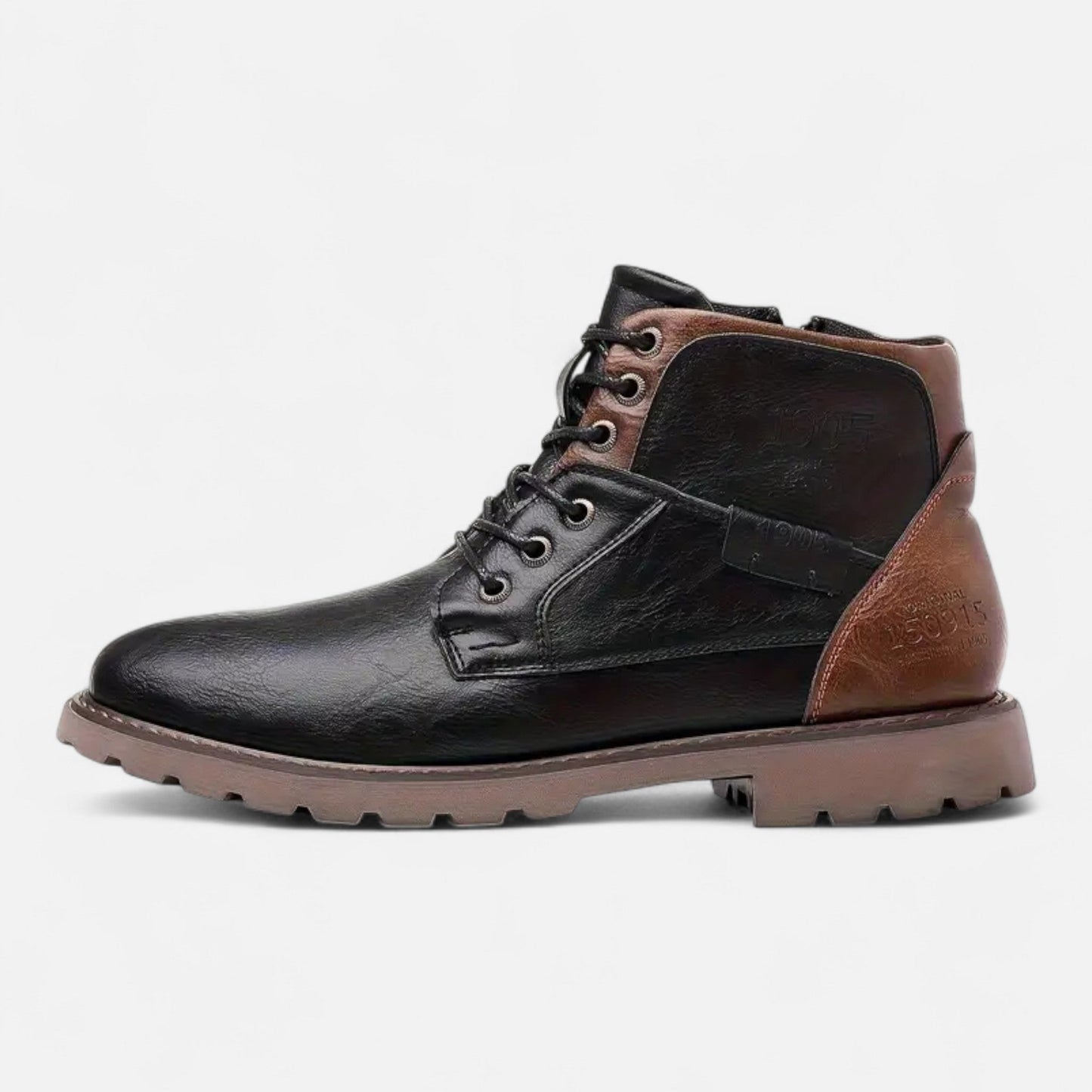 Herren Leder Stiefeletten Vintage Schnürboots Braun