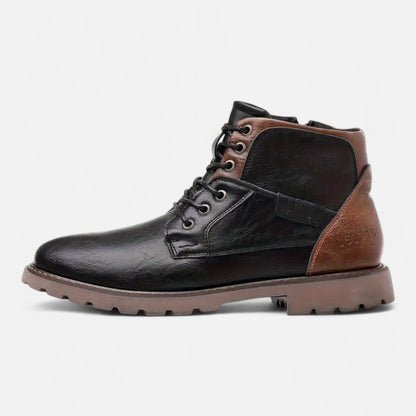 Herren Leder Stiefeletten Vintage Schnürboots Braun