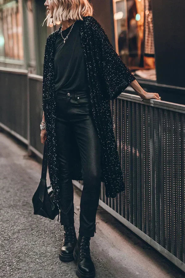 Damen Strickjacke Glänzende Pailletten Winddicht