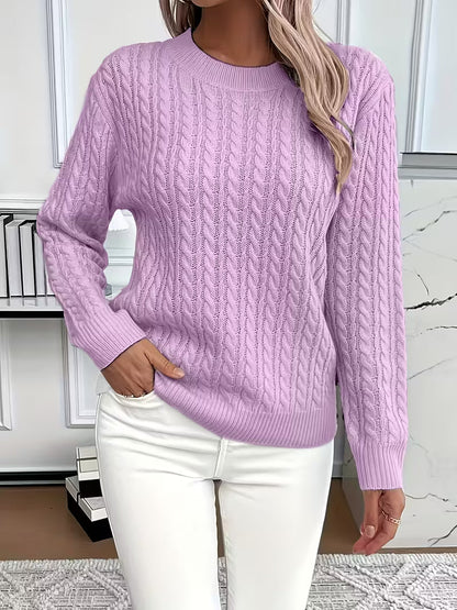 Damen Strickpullover Zopfmuster Winterweiß