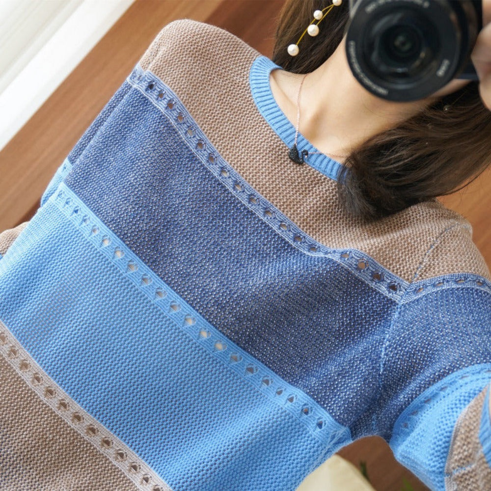 Damen Strickpullover Colorblock